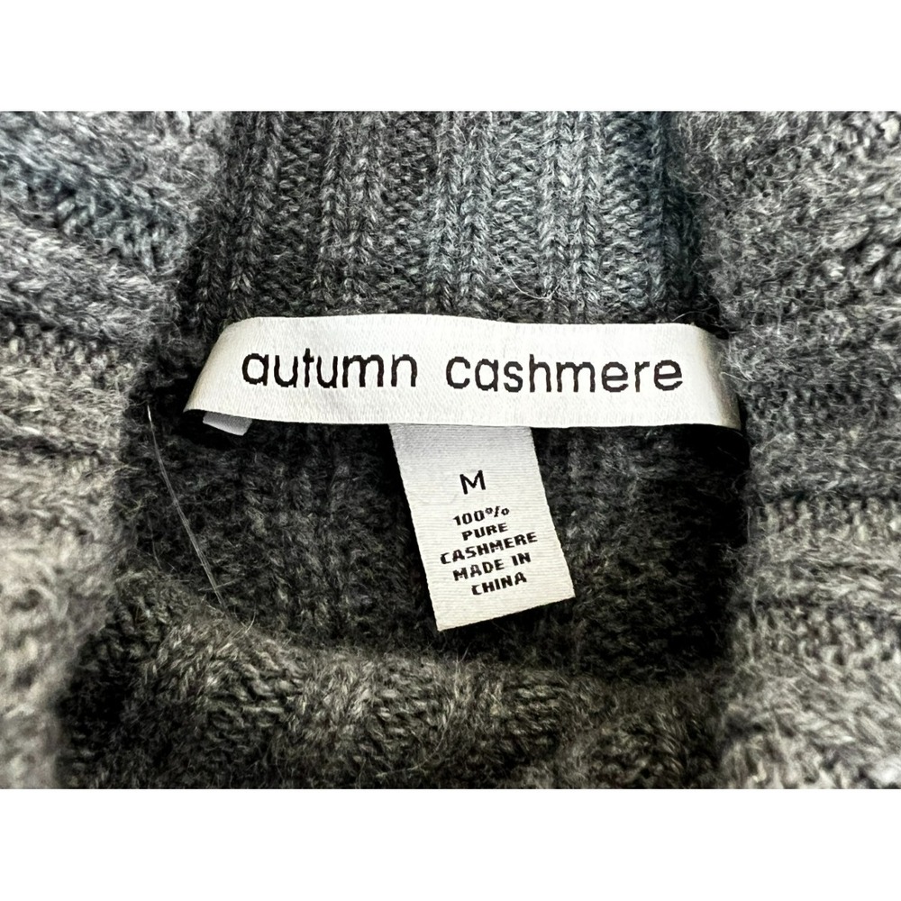Autumn Cashmere Cable Knit Sweater Gray Pullover Turtleneck Long Sleeve SZ M - Picture 2 of 5